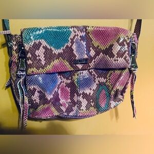 Aimee Kestenberg Multicolor Patent Snake-Print Shoulder Bag in Teal Pink Purple
